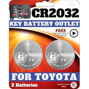 (2 Pack) CR2032 OEM Remote Key Fob Battery 2032 Replacement for Toyota Camry Corolla Highlander 4Runner Avalon Prius C Sequoia Tacoma Tundra Smart Key (HYQ14FBA, HYQ14FBB) Check Fitment Guide (CR2032)