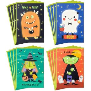 Hallmark Halloween Cards Assortment for Kids, Glow in the Dark (16 Cards with Envelopes)