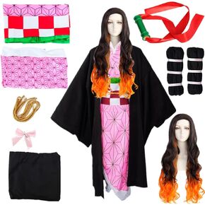 Anime Kids Women's Kamado Cosplay Costume Suit Full Set Kimono for Halloween Adult in Saudi Arabia