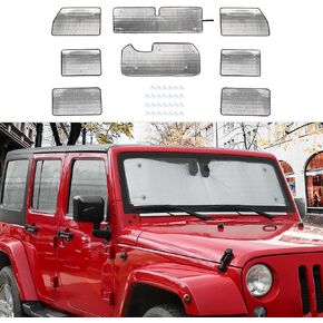 CheroCar for Jeep JK Windshield Sunshade Side Window Sun Shade Sunscreen Heat Sun Visor Compatible with 2007-2017 Jeep Wrangler JK JKU, 8PCs