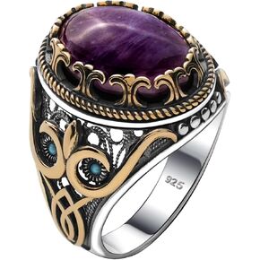 Men's Natural Black Onyx Oval Ring in Genuine Solid 925 Sterling Silver Accented with bronze, Authentic Vintage Turkish Ottoman Style