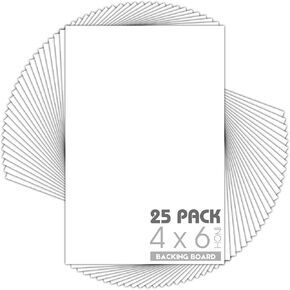 Mat Board Center, Pack of 25, 4x6 White Backing Boards - 4-ply Thickness - for Pictures, Photos, Framing Support - Great for DIY Projects, Art, Prints
