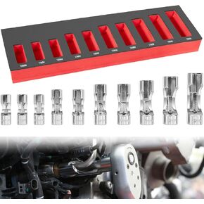 Bonbo 12030 Flare Nut Socket Set Fit 3/8" Metric Square Drive, 10-19mm, 10 pc, Diesel Injector Fuel Line Socket Wrench Set for Use in Narrow Areas