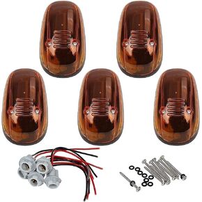 KOMAS 5pcs Amber Lens Cab Roof Marker Lights, Roof Top Lamp Running Light Replacement + T10 Set for Truck SUV 1994-2002 Dodge Ram 1500 2500 3500 4500 (Amber Lens Without Bulbs)