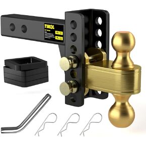TIROL Adjustable Trailer Hitch - Fits 2'' Receiver, 6 Drop/Rise Drop Hitch, 2'' & 2-5/16'' Ball Hitches, Dual Balls 25000 LBS Capacity - Tow Hitch for Heavy Duty Truck with Hitch Tight (6 inch Drop)