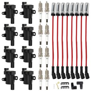 Set of 8 UF262 Round Heavy Duty Ignition Coils Pack D585 & Iridium Spark Plugs&748UU Spark Plug Wires 8mm Set Fits for Chevrolet GMC Silverado Tahoe Suburban Express Sierra Savana Escalade V8