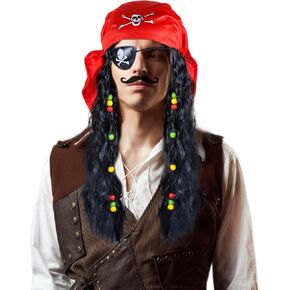 Pirate Costume Wig Set Halloween Dress Up Pirate Wig Bandana Eye Patch Theme Party Pirate Cosplay Accessories