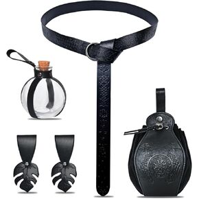 Women Renaissance Accessories Medieval Viking Belt Potion Bottles Faux Leather Belt Pouch Skirt Hikes Mug Holder