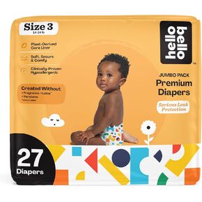 Hello Bello Premium Baby Diapers Size 3 27 Count of Disposable, Extra-Absorbent, Hypoallergenic, and Eco-Friendly Baby Diapers with Snug and Comfort Fit Alphabet Soup