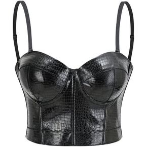 Moonight Bustier Corset Top PU Leather Push Up Corset Black Leather Bustier Cropped Corset Top