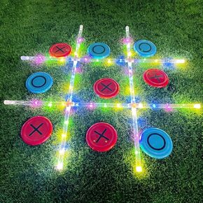 Tic Tac Toe Game, Glow in Dark Tic Tac Toe Toss Outdoor Games with Light for Adults and Family Backyard Lawn Camping Night Party Tic Tac Toss Across Games (4ft x 4ft)