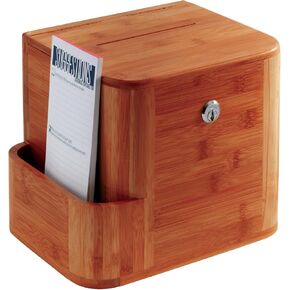 Safco Products 4237NA Wood Suggestion, Charity, Voting Box, Lock and Card Storage Pocket, Freestanding or Wall Mounted, Includes Suggestion Cards