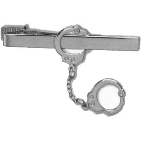 HWC POLICE SECURITY PRIVATE INVESTIGATOR HANGING DETECTIVE HANDCUFF UNIFORM TIE CLIP NICKEL SILVER FINISH, GREAT DEAL !