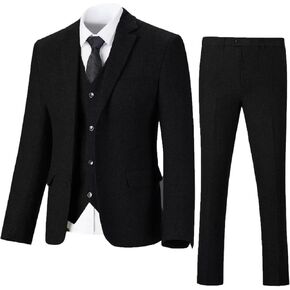 Retro 3 Piece Herringbone Tweed Suit Men's Wool Tuxedos Set Prom Brown Jacket Blazer Vest Pants Themed Wedding