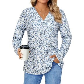 Women's Long Sleeve Shirts Dressy Causal V Neck Tunic Tops Work Shirt Business Causal Blouse in Kuwait