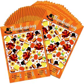 36 Pcs Thanksgiving SPY Game for Kids Thanksgiving Turkey Pumpkins Games Spy Fill in Activity Cards Thanksgiving Party Favor Supplies for Family Classroom Holiday