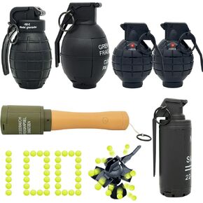 6 قطع لعبة قنبلة يدوية للعبة معركة CS، مع 100 لعبة ذخيرة رغوية CS-Grenade تكتيكية، 4 قطع ألعاب قنبلة يدوية بحلقة سحب وقطعتين قنابل يدوية للأطفال والمراهقين