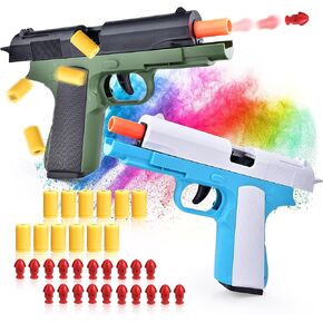 2 Pack Toy Soft Bullet Gun, Foam Ejecting Blasters, Empty Shell Ejecting Toy Guns, Educational Model, Outdoor Shooting Games, Birthday Christmas for Boys Girls Adults, Green & Blue