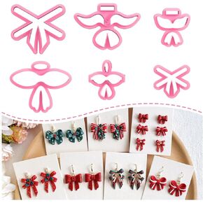 KEOKER Bow Clay Cutters, Christmas Polymer Clay Cutters, 6 Shapes Ribbon Clay Cutter for Polymer Clay Jewelry, Spring Polymer Clay Earring Cutters, Polymer Clay Cutters Christmas