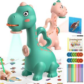 Drawing Projector for Kids: Two Projector Heads Dinosaur Toy for Girls & Boys, Art Sketch Projector Drawing and Tracing Include 96 Stencils and 12 Markers, Projector for Learn to Draw Toy for Girls 3+