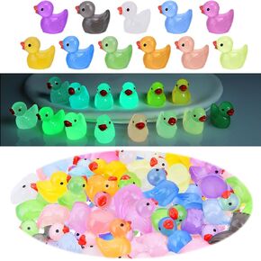 Mini Resin Duck 50Pcs Luminous Tiny Ducks Cute Miniature Ducks Glow in The Dark for Garden Dollhouse DIY Duck Ornaments Micro Landscape Aquarium Party Decor(12 Colors)