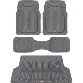Motor Trend FlexTough Contour Liners Deep Dish 3 pc Rubber Floor Mats & Trimmable Trunk Liner Cargo Mat - Heavy Duty All Weather Protection Car Mats with Traction Grips Car Accessories (Beige)