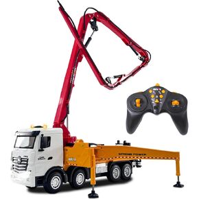 Fistone RC Concrete Pump Truck Toy for Kids, 11 Channel 2.4G Diecast Construction Trucks with Working Water Pump, Lights and Sounds, Concrete Pumper Construction Vehicle Toys for Kids