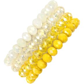 Caiyao Bohemian Multilayer Beaded Stacking Bracelet, Versatile Stretch Strand Statement Wrap Slip-on Cuff Bangle Shiny Crystal Bead Metallic, USA Flag, Rainbow Pride