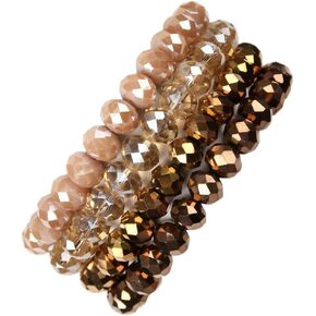 Caiyao Bohemian Multilayer Beaded Stacking Bracelet, Versatile Stretch Strand Statement Wrap Slip-on Cuff Bangle Shiny Crystal Bead Metallic, USA Flag, Rainbow Pride