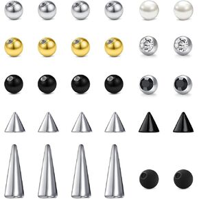 QWALIT 16gauge 14gauge Stainless Steel Replacement Balls for Lip Studs Labret Earrings Piercing Jewelry Septum Rings Externally Threaded Plastic Balls 3mm - 8mm