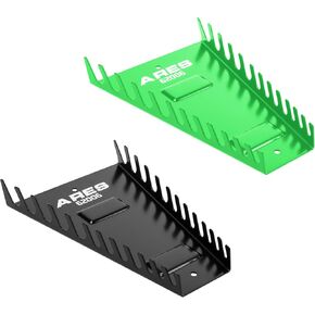 ARES 62060 – 2-Piece 12-Slot Green and Black Metal Magnetic Wrench Organizer Set - Sturdy Metal Racks Store up to 12 SAE and Metric Wrenches and Keep Your Garage Organized