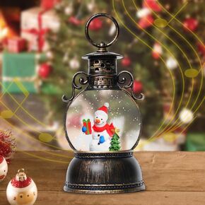 Christmas Snow Globes, Christmas Snow Lantern with 8 Songs, 6H Timer Battery & USB Powered Glitter Music Box for Christmas Table Decorations Gifts