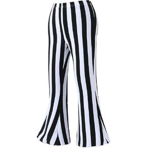 Girls' Cotton Striped Bell Bottom Leggings, Green and White