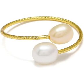 la luen Real Pearl Ring Sterling Silver Natural Freshwater Adjustable Open Pearl Ring Bridesmaid Wedding Bride Handmade Jewelry Gifts for Women Everyday Wear