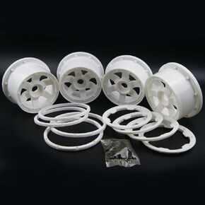 White Front and Rear Wheel and Beadlock Rim for 1/5 HPI ROVAN KM Baja 5B SS 5T