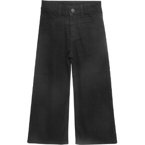 KIDSCOOL SPACE Hiden Front Pockets Girls Wide-Leg Denim Pants, 5-14T Elastic Waistband Inside with D-Ring Loops Jeans
