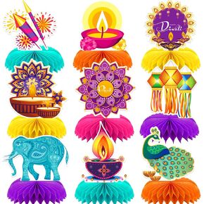 9 Pieces Diwali Party Decorations Diwali Table Centerpieces, Happy Diwali Honeycomb Centerpieces, Indian Diwali Festival Decorations for Home, Diwali Party Supplies