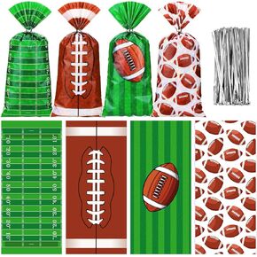 Jetec 100 Pcs Football Cellophane Bags Football Gift Treat Bag Goodie Candy Bags with Ties Birthday Party Decorations Supplies for Sports Theme Baby Shower Party Serves(Classic Style)