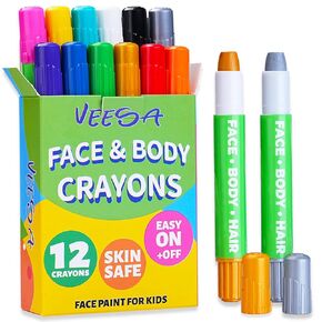 Face Paint Crayons, 12 Colors Washable & Twistable Face Painting Kit for Kids Professional, Non-Toxic Face Paint Sticks for Party Halloween, Makeup Body Paints for Adults
