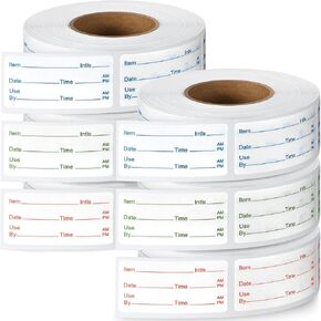Harloon 6 Rolls 3000 Pcs Dissolvable Food Labels 1 x 2 Inch Removable Food Container Labels Food Labels Stickers for Container Bottle Kitchen Restaurant Use, 3 Colors