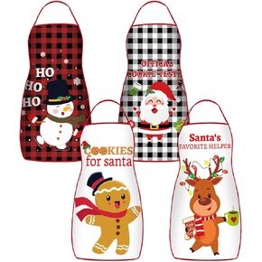 Xtinmee 4 Pcs Kid Christmas Apron Cute Children Chef Apron Adjustable Kids Aprons for Girls Boys Toddler Snowman Deer Gingerbread Santa Apron for Kitchen Baking Crafting Painting Party Supplies