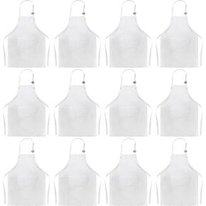 DEAYOU 12 Pack Kids Apron with 2 Pocket, Adjustable Children Chef Apron, White Child Painting Aprons for Cooking, Baking, Crafting, Grilling, Kitchen, Classroom, Party, Activity, Boys, Girls