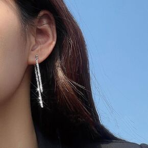 Gixaxak Rhinestone Tassel Earrings Long Tassel Earrings for Women Silver Dangle Earrings Metal Chain Gold Statement Earrings Punk Long Threader Earrings for Women Wedding Bridesmaid(Style 1）
