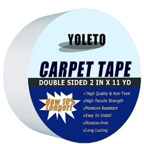 Carpet Tape Double Sided - Solution for Securing Rugs, Tiles, Wood & More with Superior Adhesion, Residue-Free Removal, Anti-Slip Design & Versatile Use - 2 Inch x 11 Yards