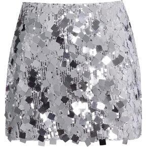 Silver Sequin Skirt Sparkly Skirt Night Glitter Skirt for Women Birthday Halloween Disco Party
