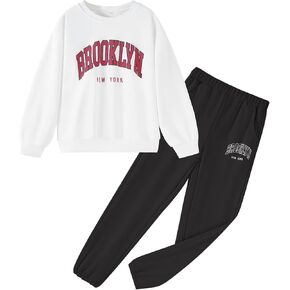 DREAM BUS Girl Letter Print Clothes Drop Shoulder Sweatshirt and Pants with Pockets for Girls Tween Girl Fall Pants Set