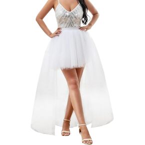 Women Long Tutu Skirts High Low Tutu Skirts Layered Mesh Tulle Skir Elastic Waist High Tulle Skirt Wedding Birthday Party White Tulle Skirt