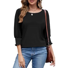 Neineiwu Womens Fashion Tops 3/4 Sleeve Crew Neck T-Shirts Casual Loose Basic Business Tees Blouses