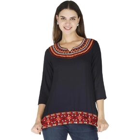 MESMERIICAL Women's Embroidered Cotton Short Kurti