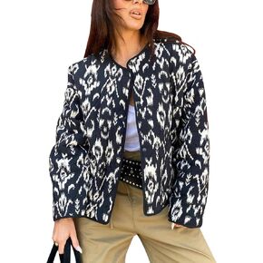Women's Quilted Jacket Lightweight Floral Print Padded Puffer Jacket Coat Winter Vintage Button Down Cardigan Outwear